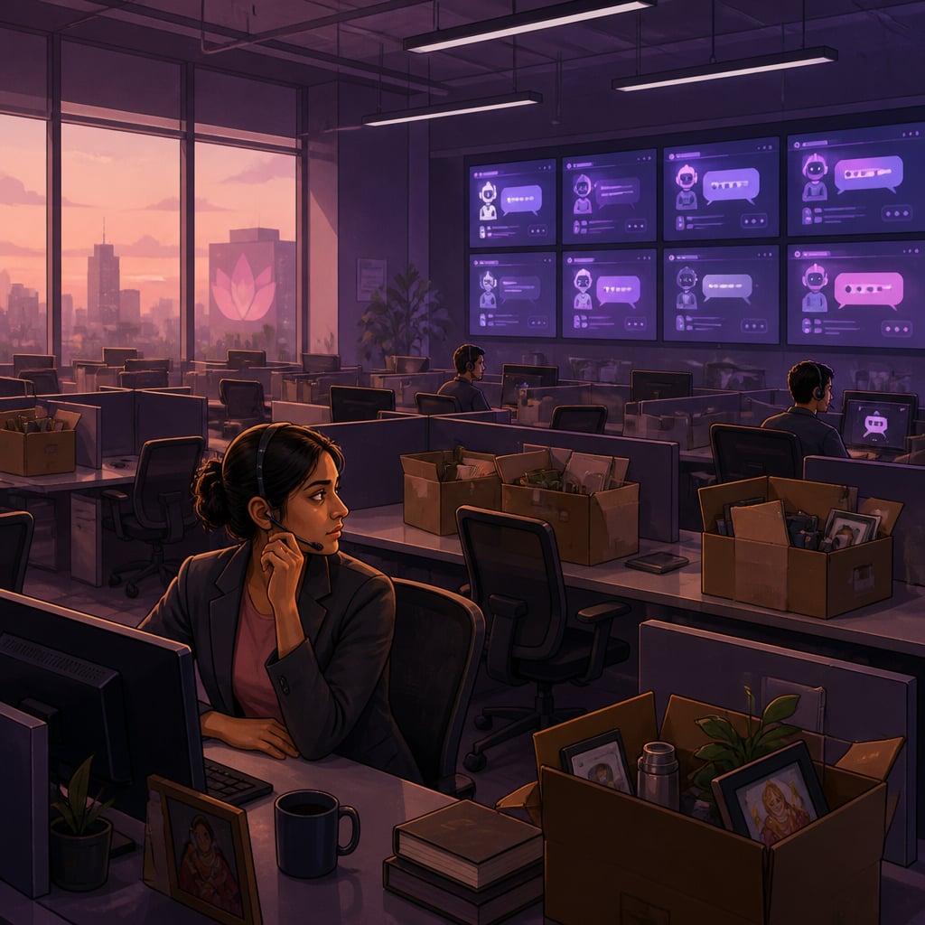 An emptied call centre floor replaced by AI