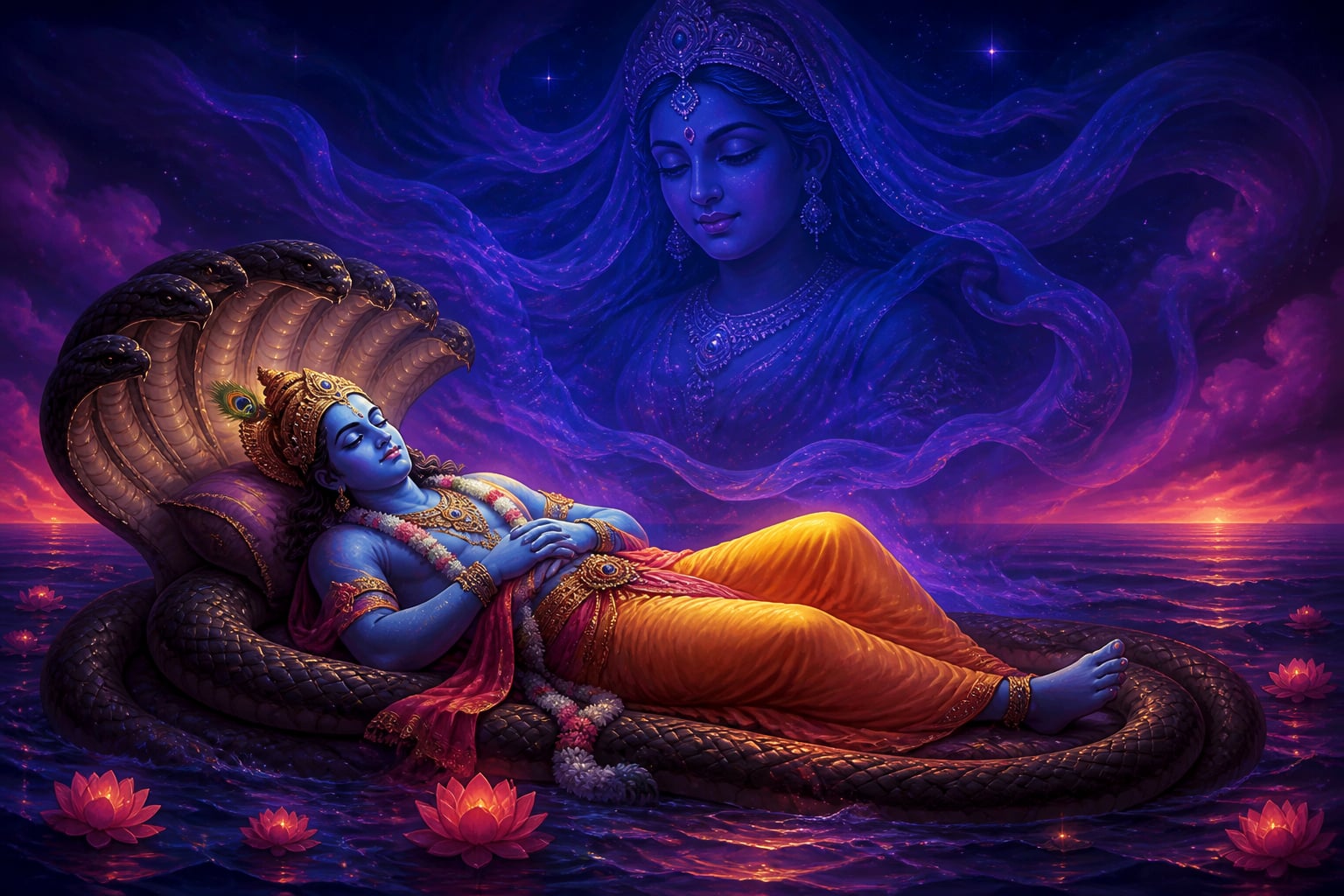 Vishnu asleep in cosmic Yoga nidra slumber