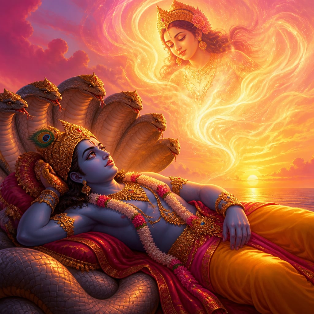 Vishnu wakes as the Goddess light departs