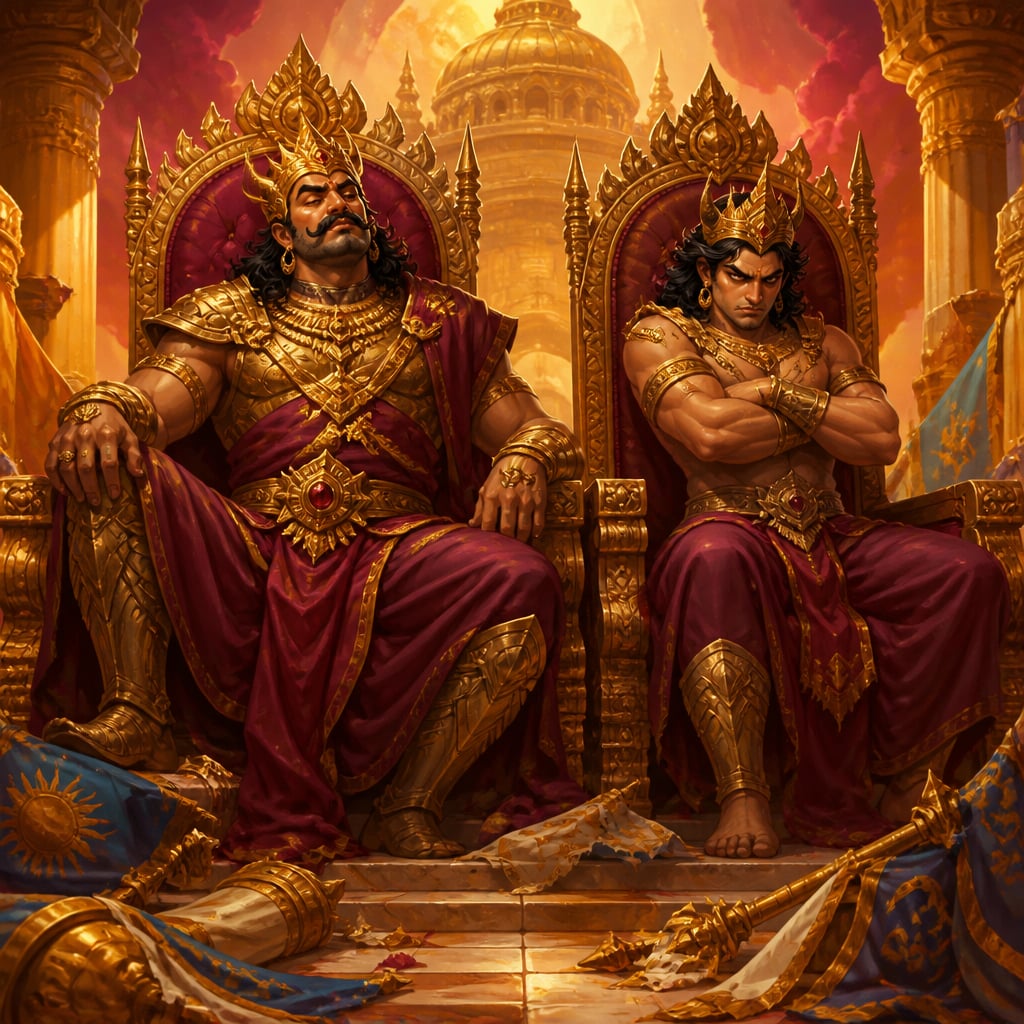 Shumbha and Nishumbha enthroned in stolen heaven