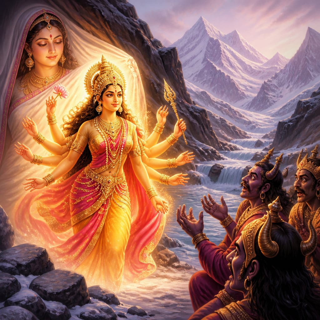 Kaushiki emerges luminous from Parvati's body