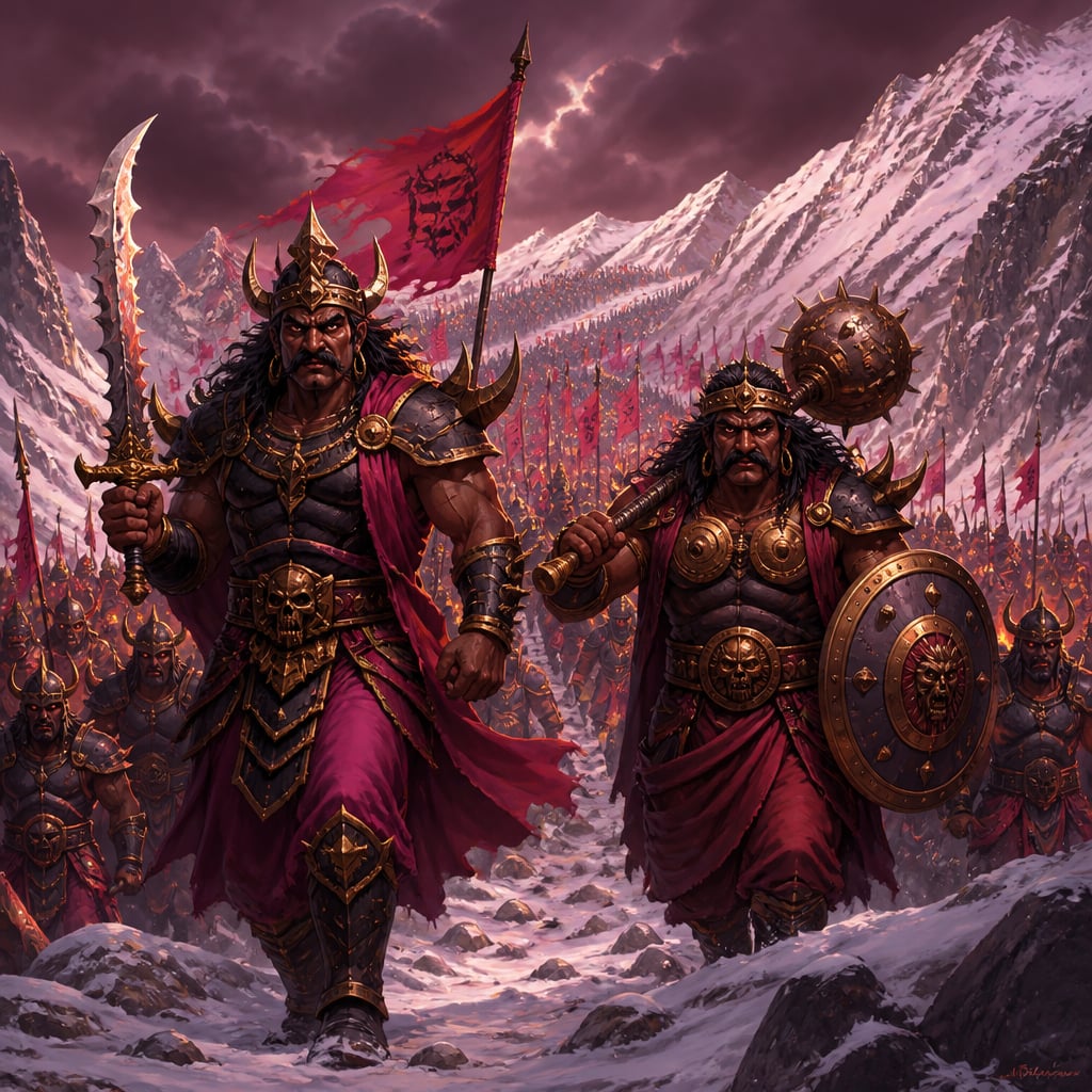 Chanda and Munda lead their army up the mountain