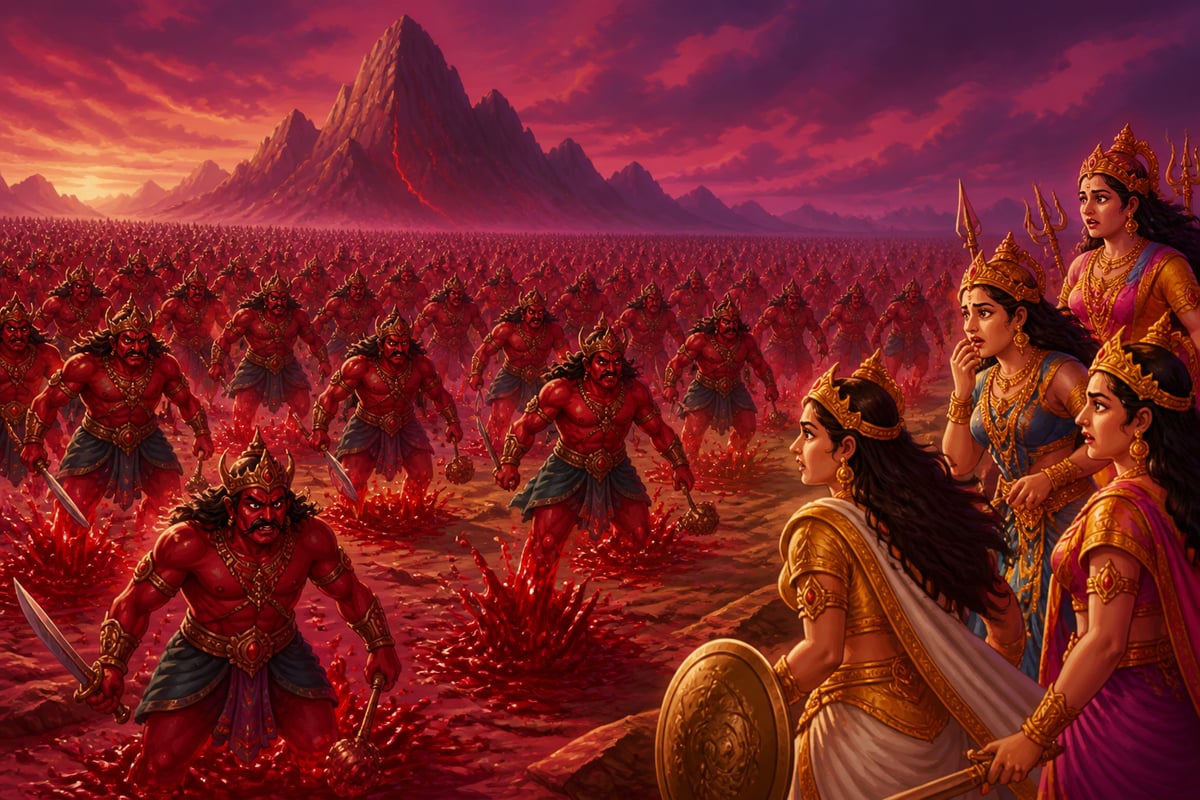 Clone army of Raktabija fills the battlefield