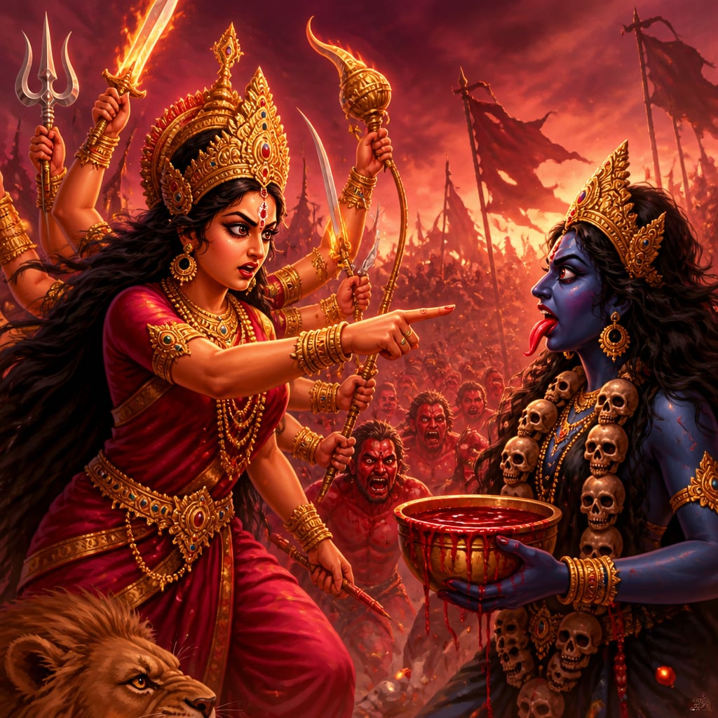 Chandika instructs Kali on the battlefield