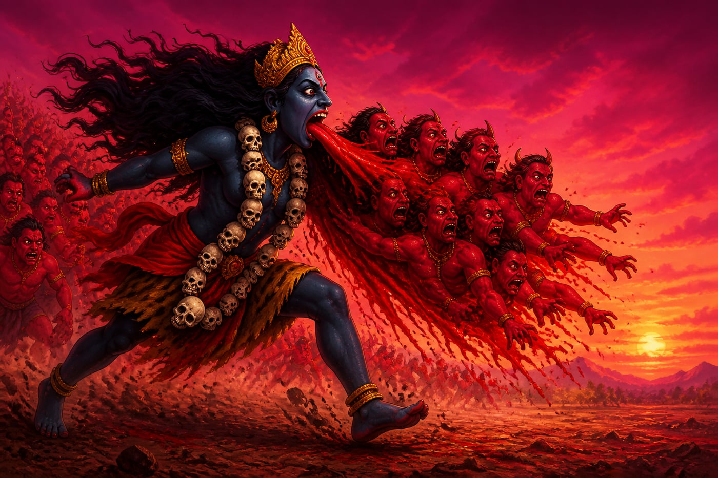 Kali ranges the field devouring demon clones