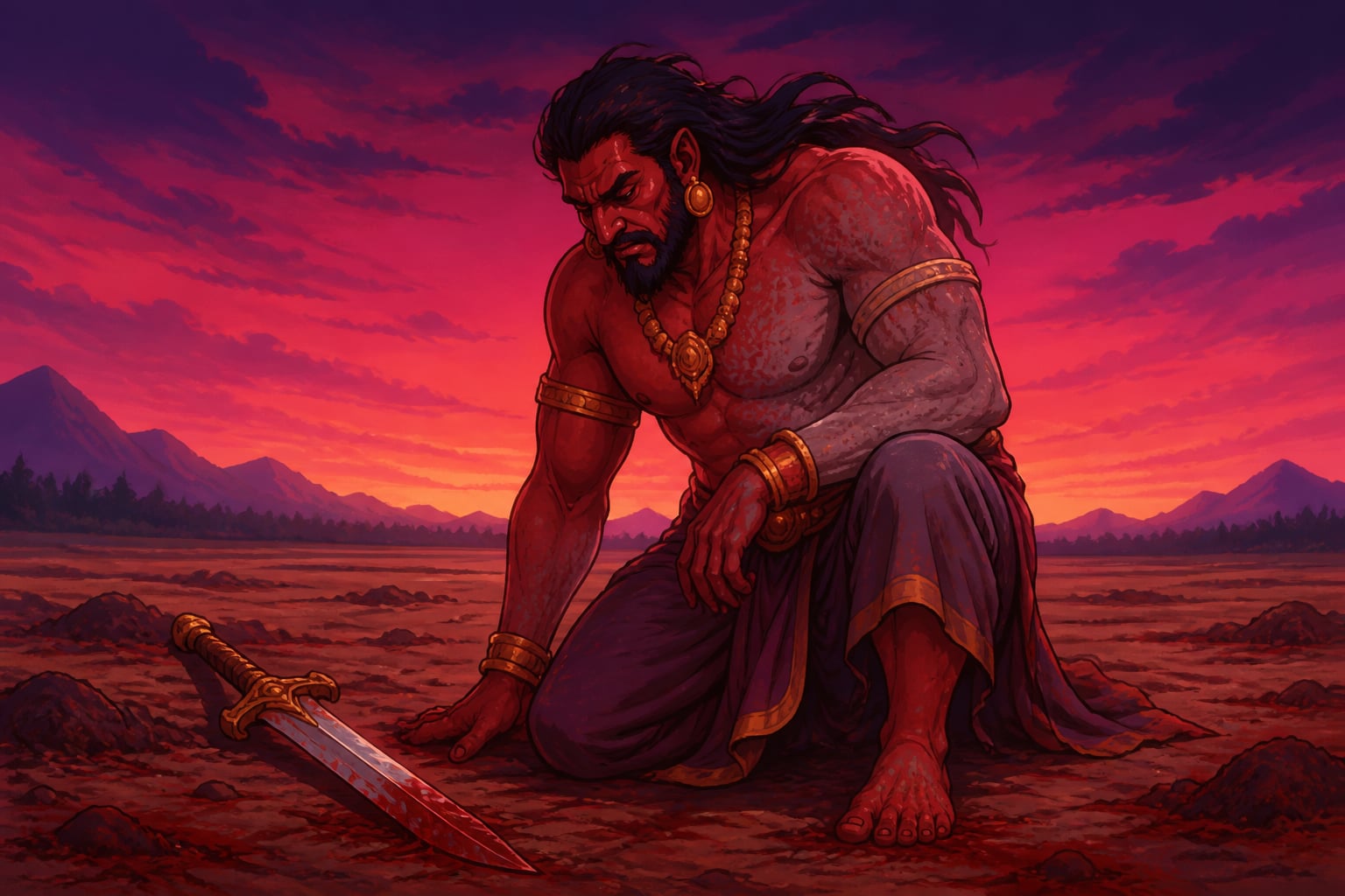 Raktabija drains away as his blood ends