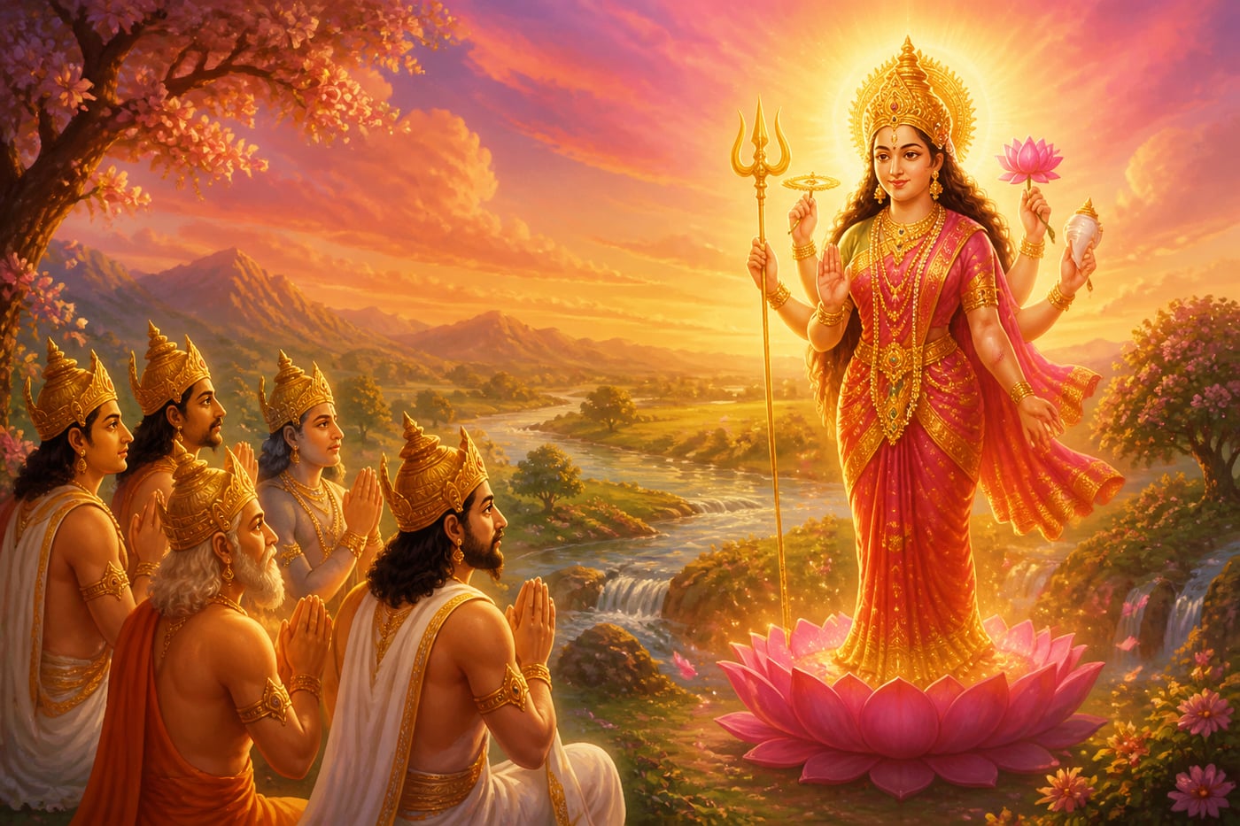 Gods praise Narayani in the restored world