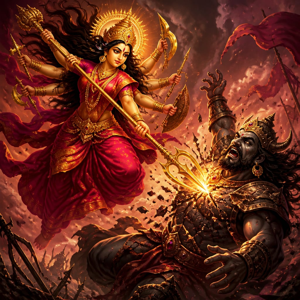 The Goddess strikes down the demon Shumbha