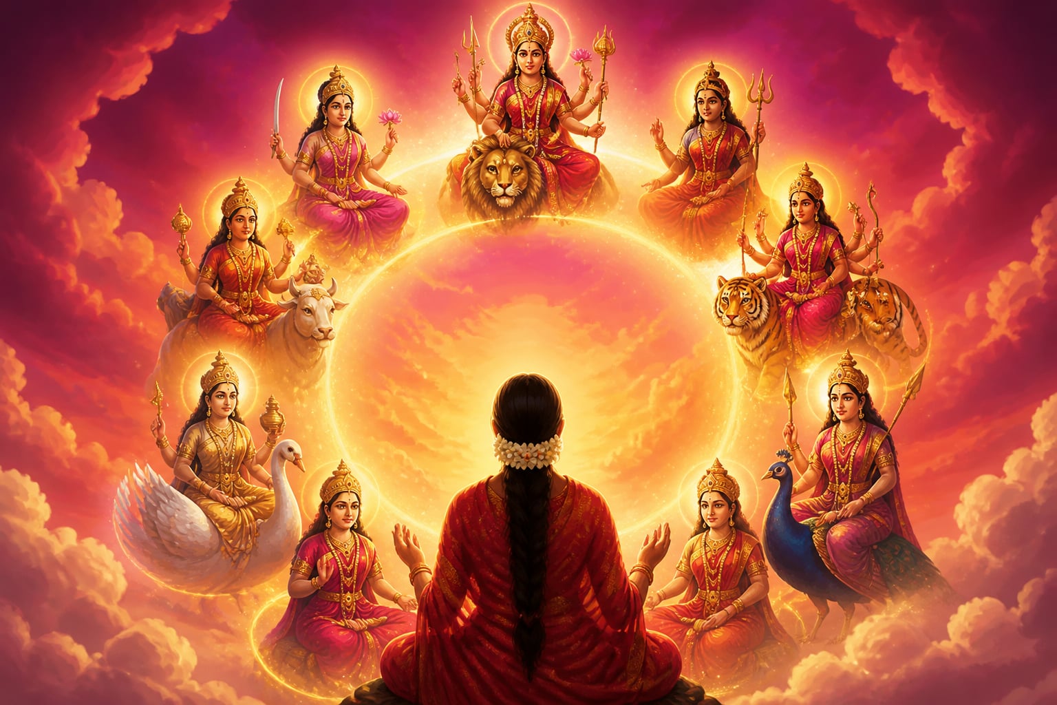 The nine goddess forms guarding every direction