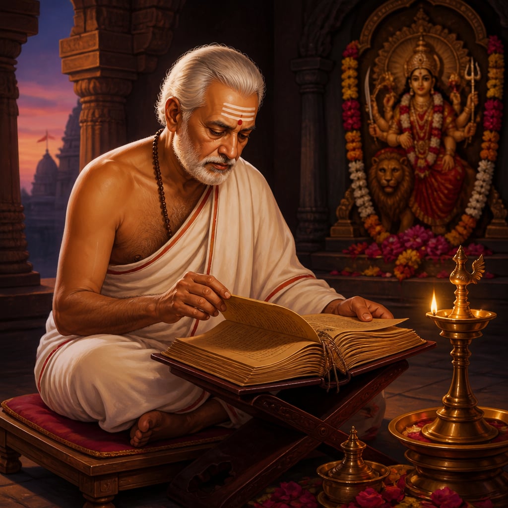 Keshav reciting the Chandi before dawn