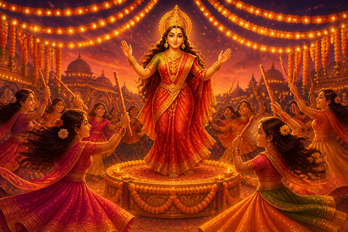 Ambika blessing dancers at a Garba festival