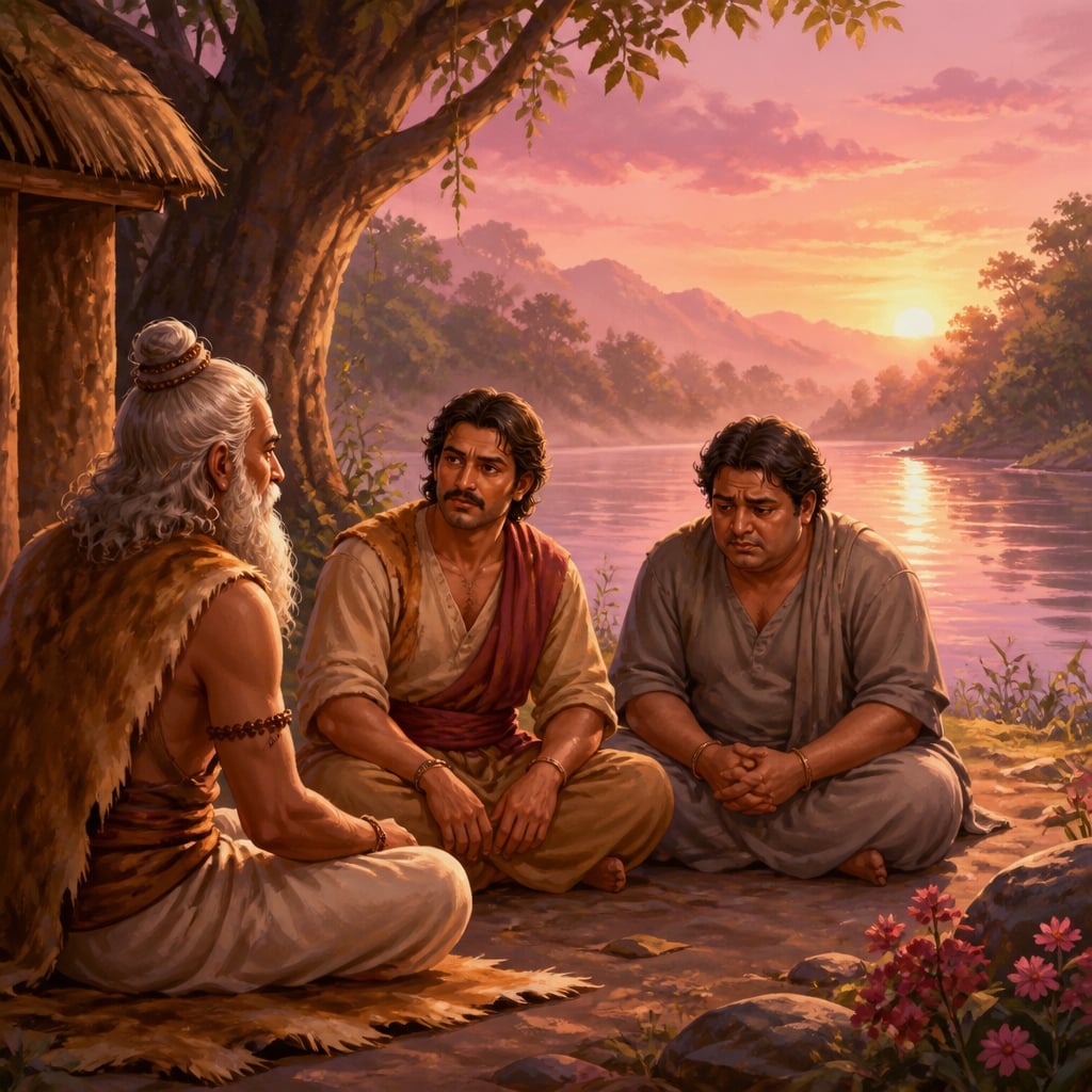 Suratha and Samadhi seated with sage Medhas