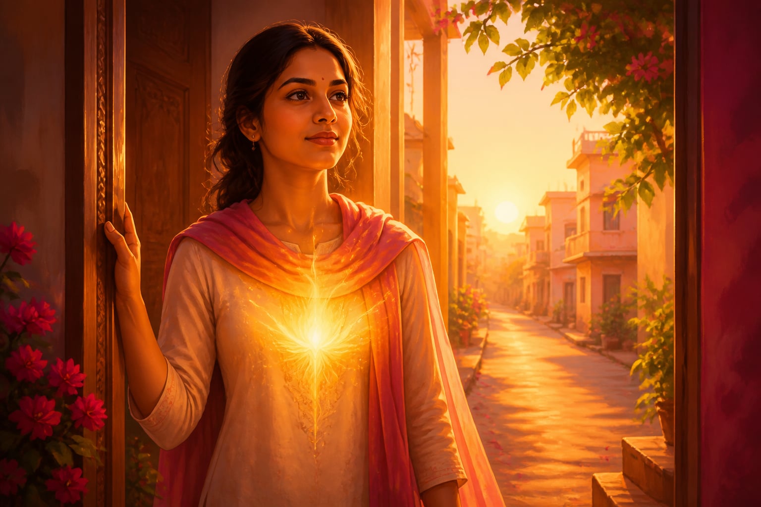 An ordinary woman glowing with inner Shakti