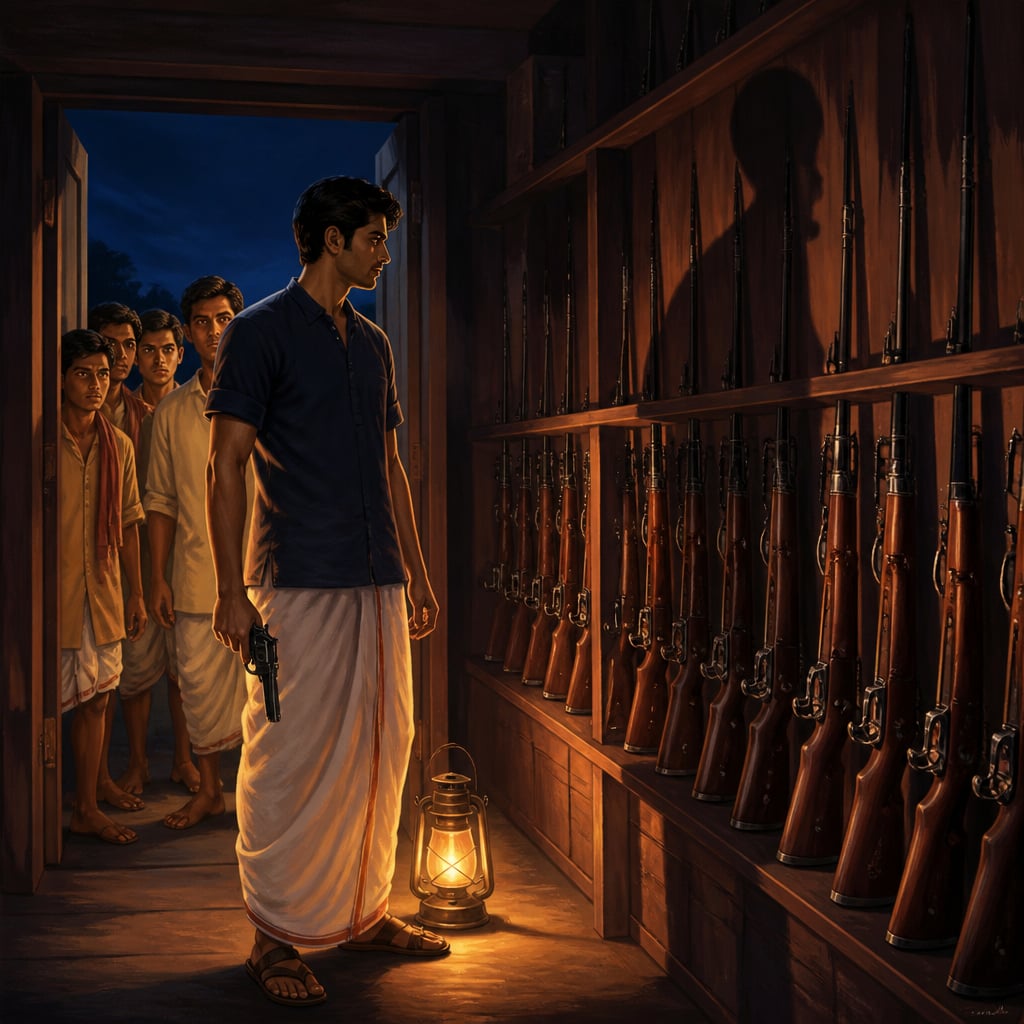 Ganesh Ghosh inside the opened doors of the Dampara police armoury