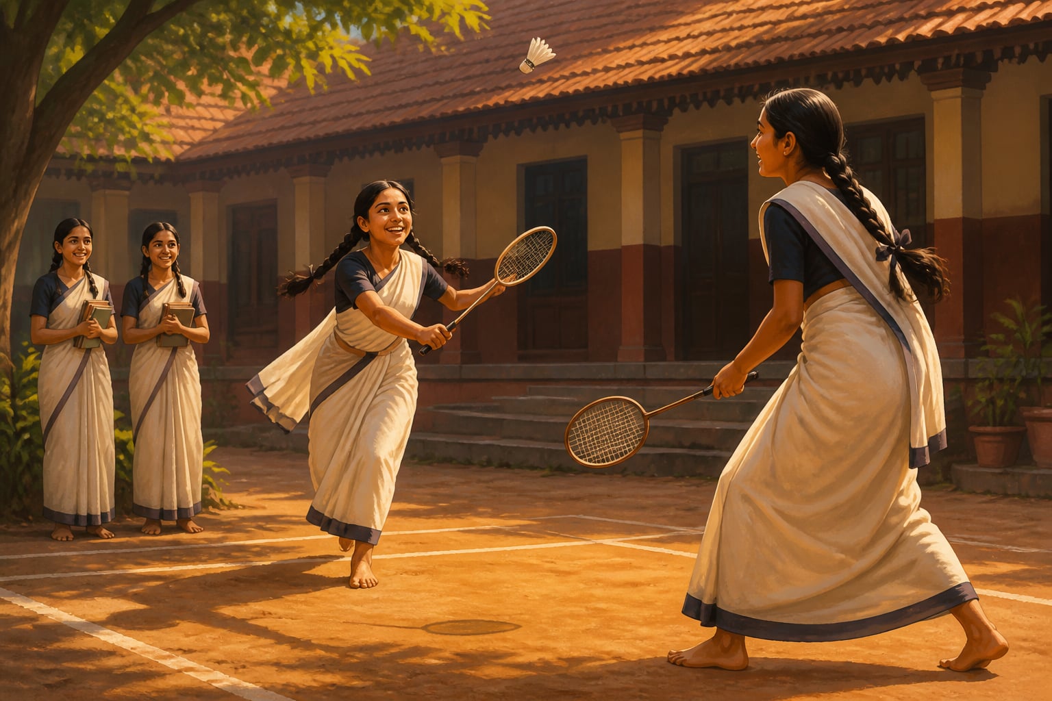 Kalpana Dutt and Pritilata Waddedar on the school badminton court