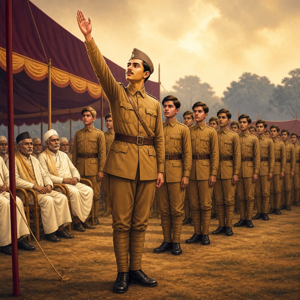Major Satya Gupta leading the 1928 Congress volunteer corps