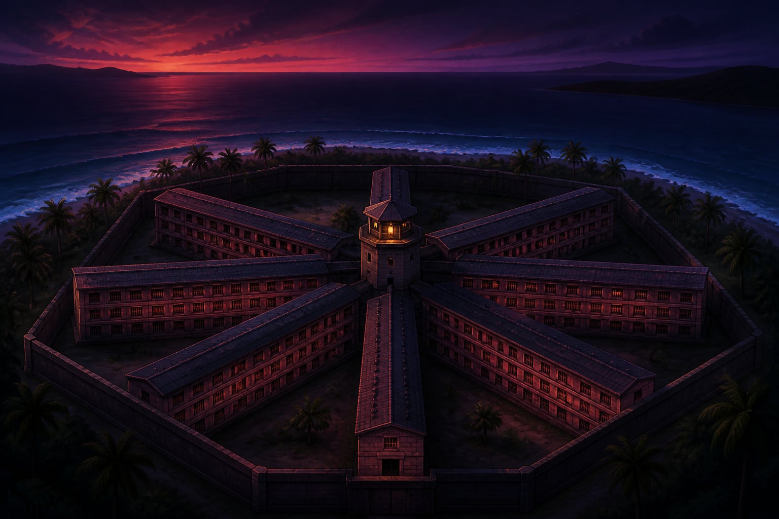 The seven radiating wings of the Cellular Jail at Port Blair