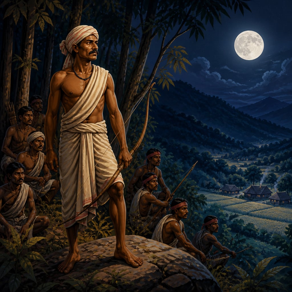 Komaram Bheem on the moonlit hill above Jodeghat