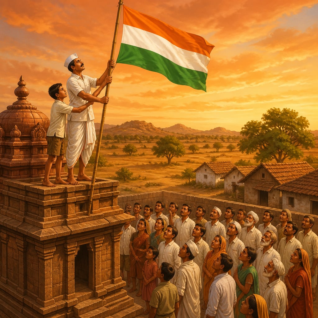 The tricolour raised on the Veerabhadreshwara temple tower at Isuru