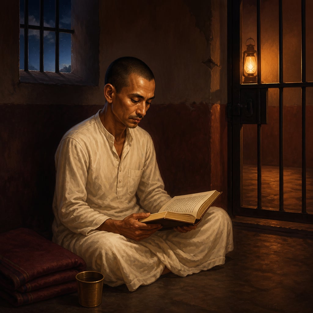 Kushal Konwar reading the Gita in the Jorhat death cell
