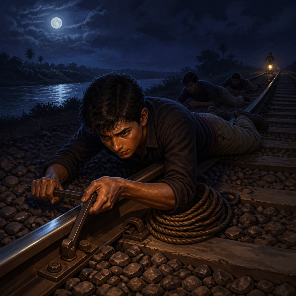 Hemu Kalani working at the fishplates outside Sukkur