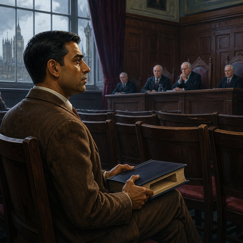 Udham Singh waiting at the back of Caxton Hall with a hollowed book