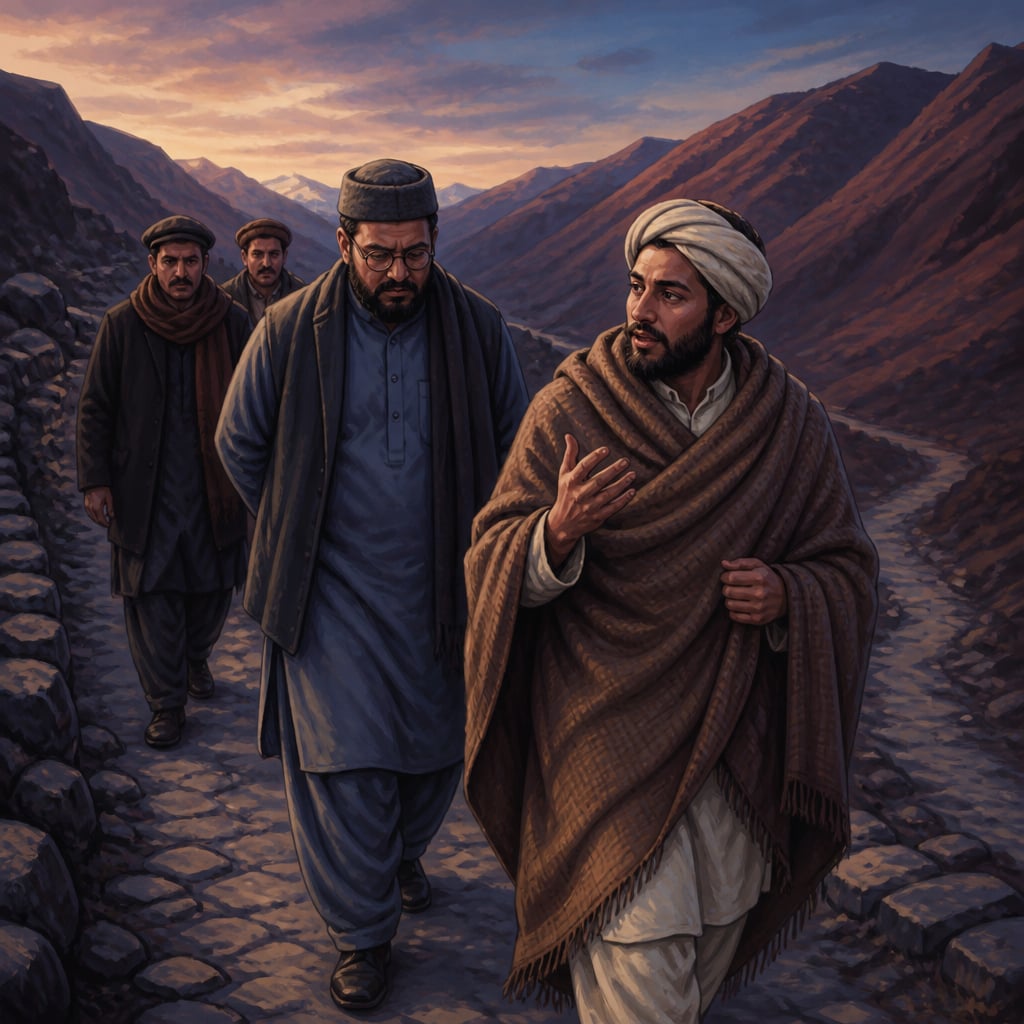 Bhagat Ram Talwar and a silent Subhas Chandra Bose on the road to the Khyber Pass