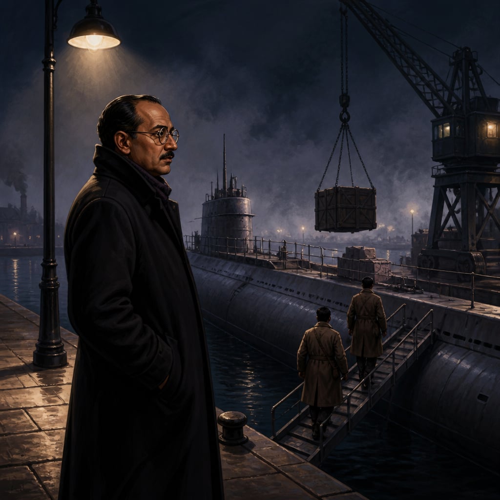 Nambiar on the quay at Kiel as the submarine loads