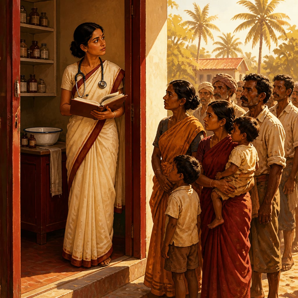 Dr Lakshmi Swaminathan at the door of her Singapore clinic, July 1943