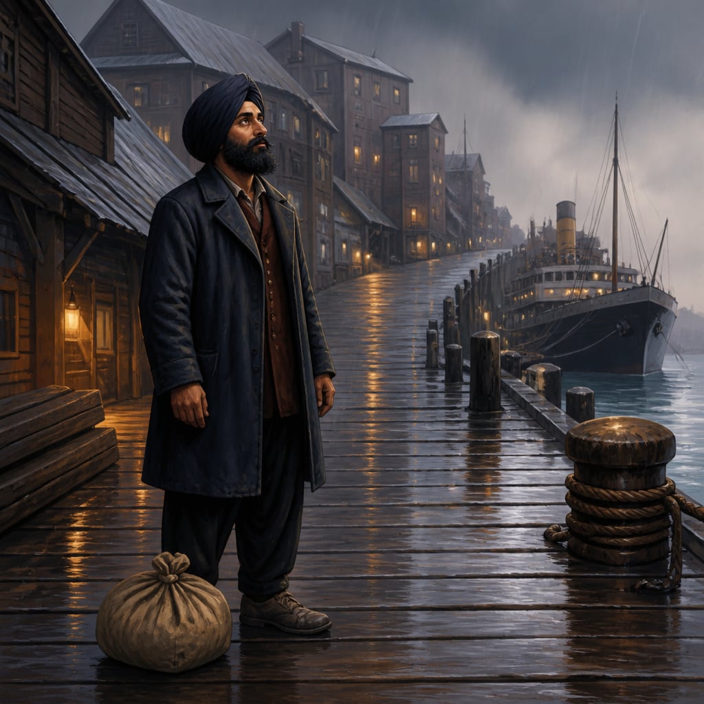 Sohan Singh Bhakna arriving alone on the Seattle dock