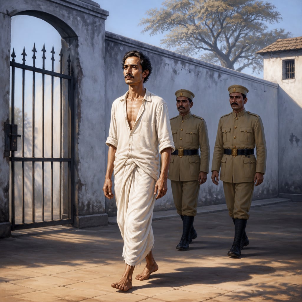 A condemned schoolmaster walking across the Mandalay Jail yard