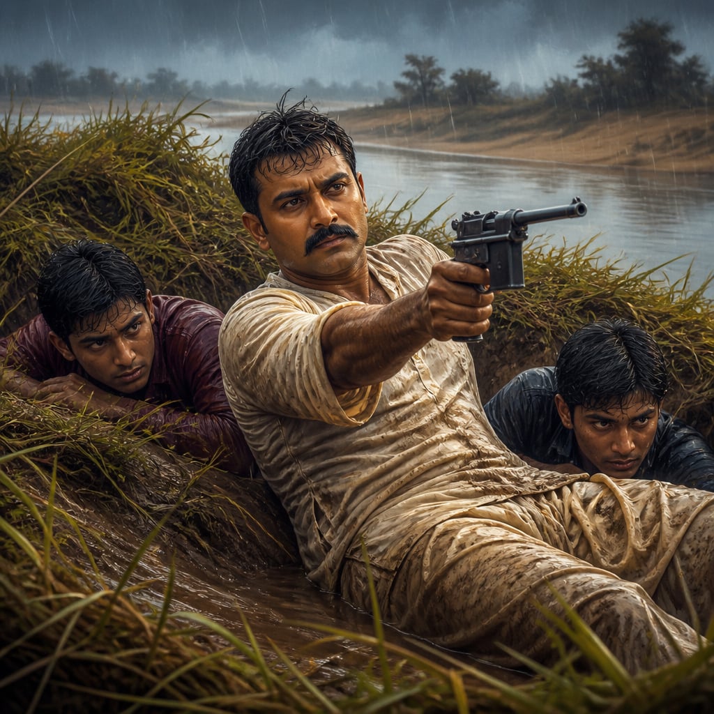 Bagha Jatin firing from a ditch near the Buribalam river