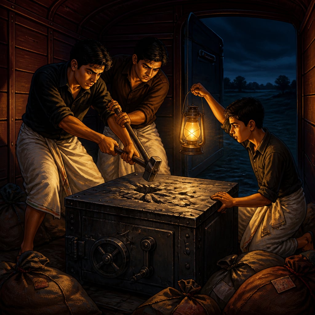 Revolutionaries hammering the iron safe in the guard's van