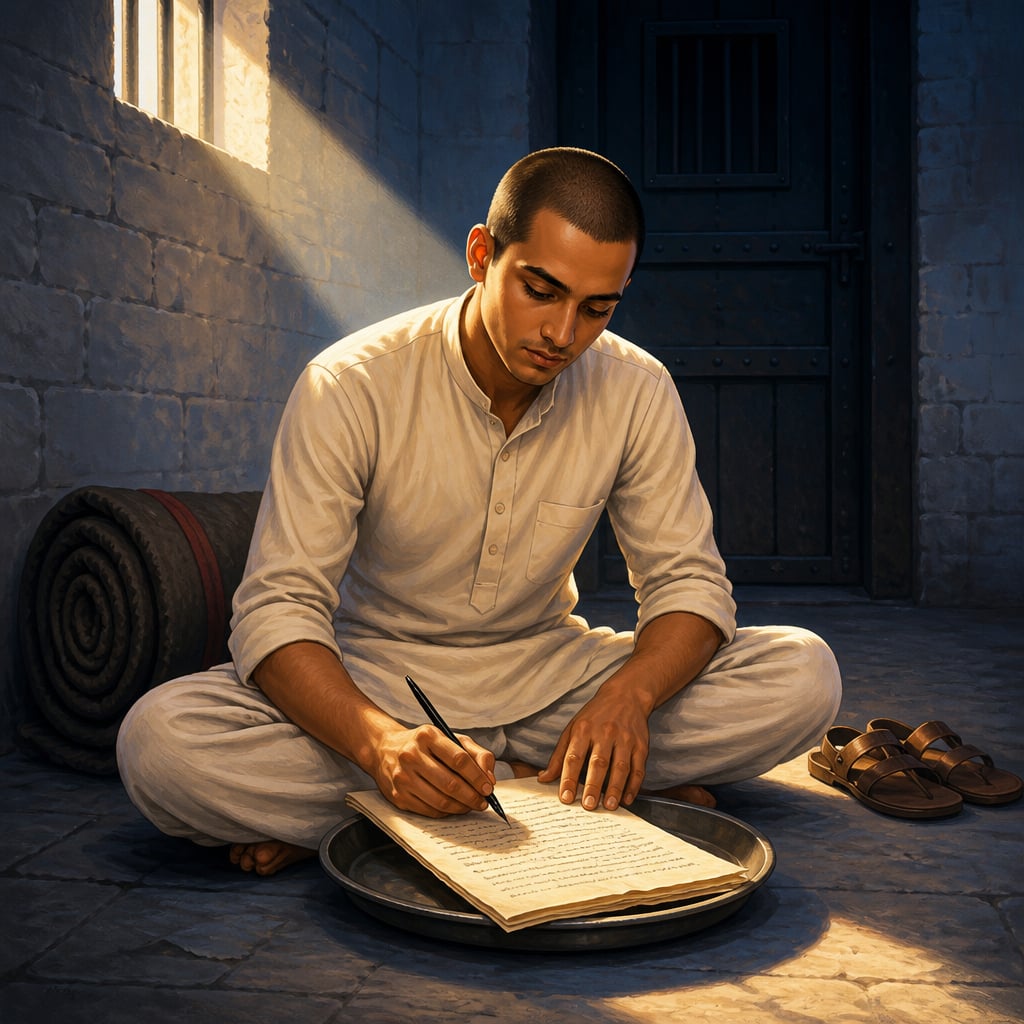 Sukhdev Thapar writing his letter in Lahore Central Jail