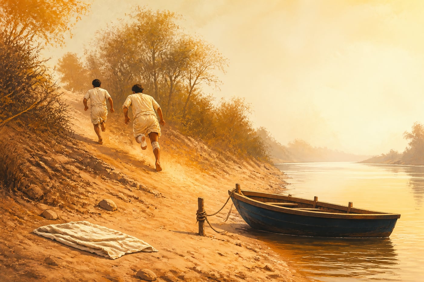 The tied boat on the Ravi sandbank after the bomb went off