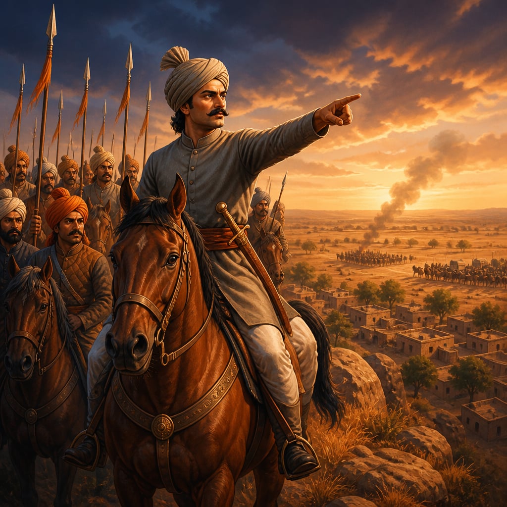 Rao Tula Ram leading his horsemen at Nasibpur