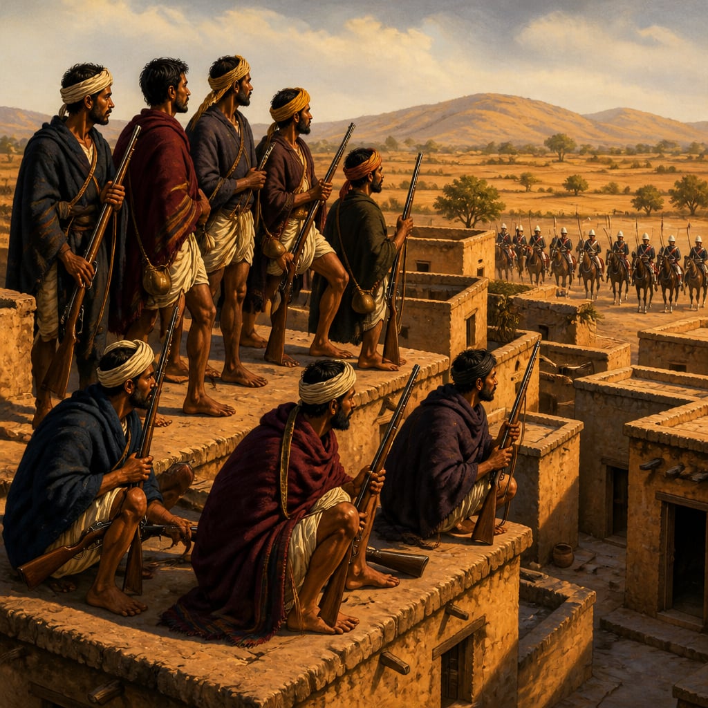 Beda hunters on the flat roofs of Halagali