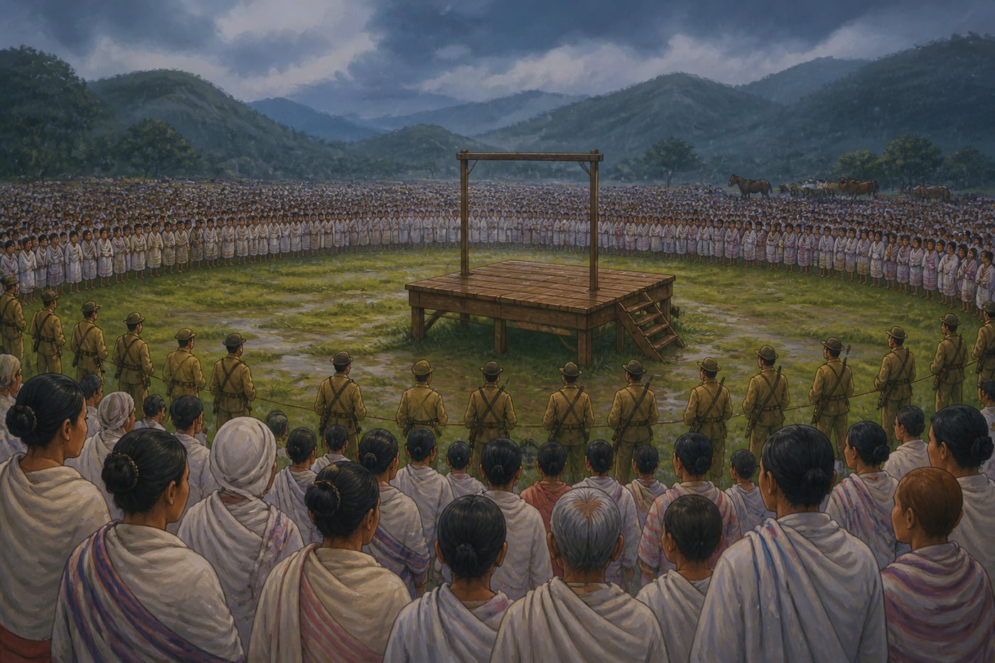 The crowd at Pheidapung polo ground before the hanging