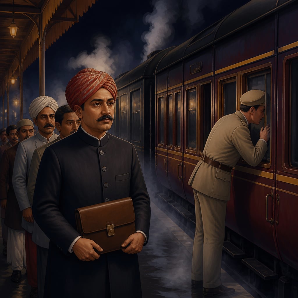 Shyamji Krishna Varma waiting for inspection at Ratlam