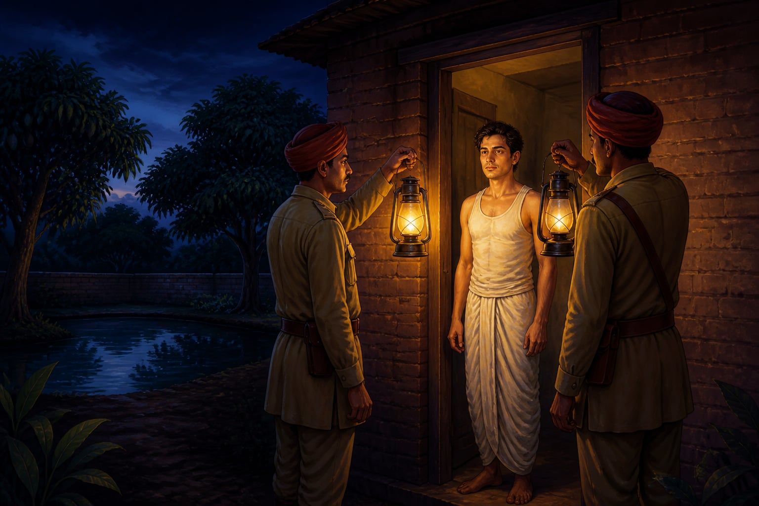 Barin Ghose taken in the garden doorway at dawn