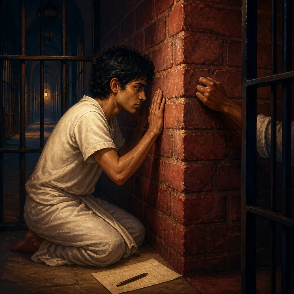 Ullaskar listens to taps through the condemned-cell wall