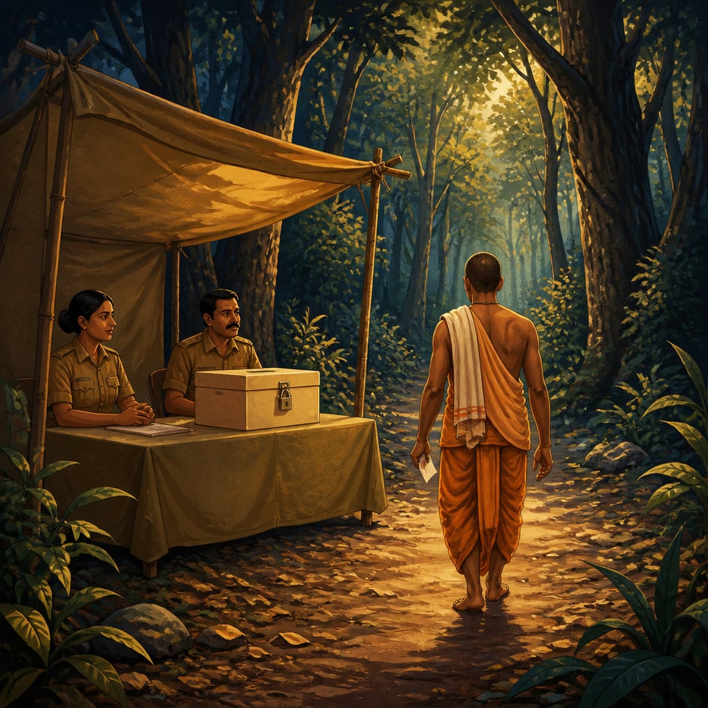 The forest polling booth awaits its single voter