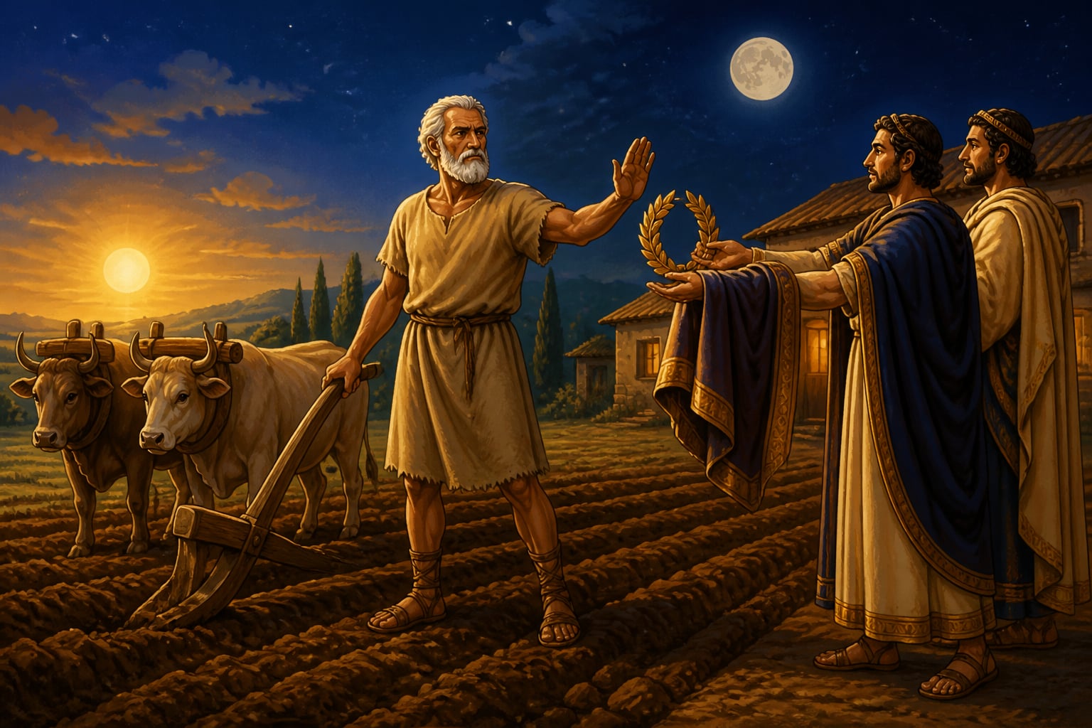 Cincinnatus declines power at his plough