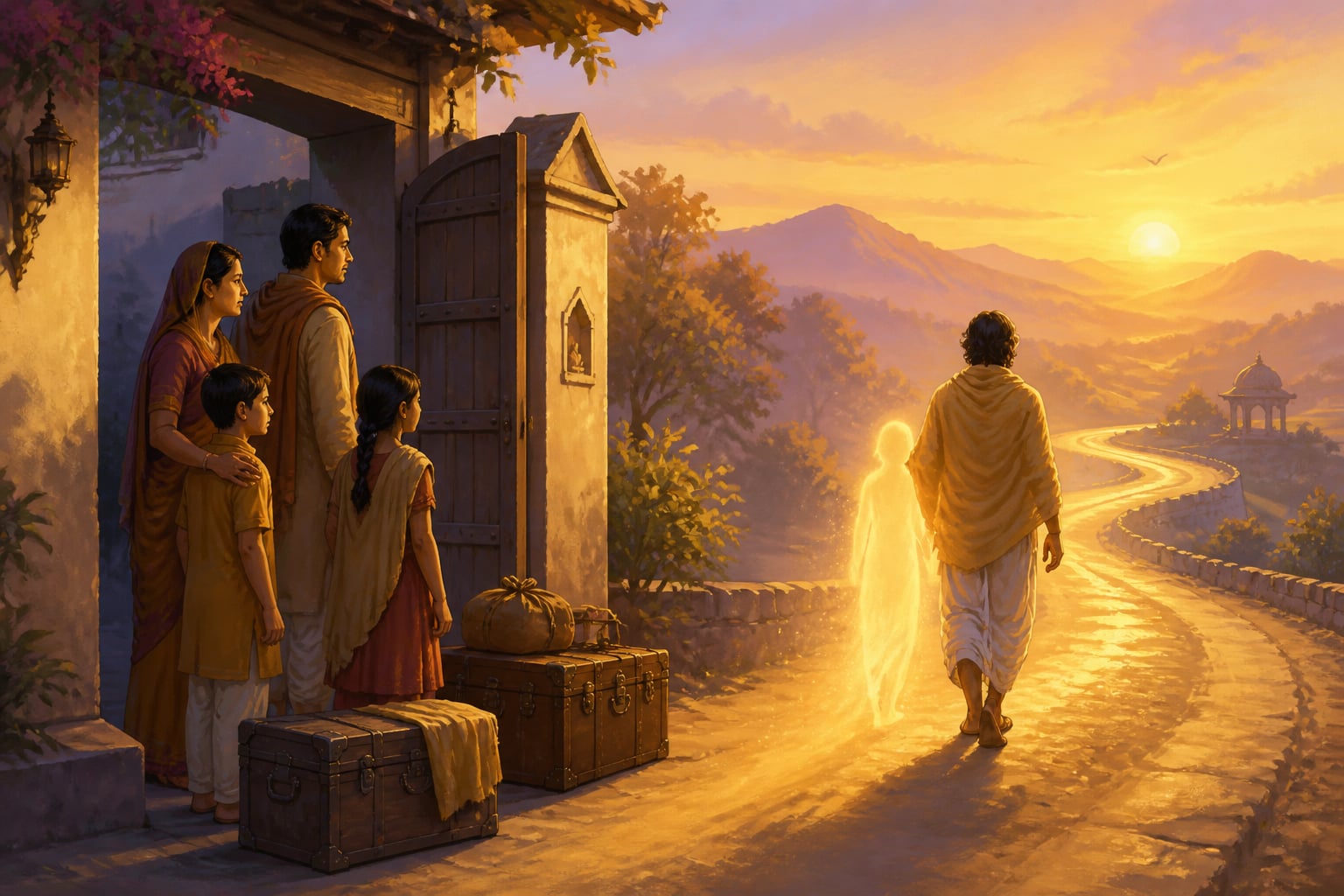 Dharma alone follows the departing traveler