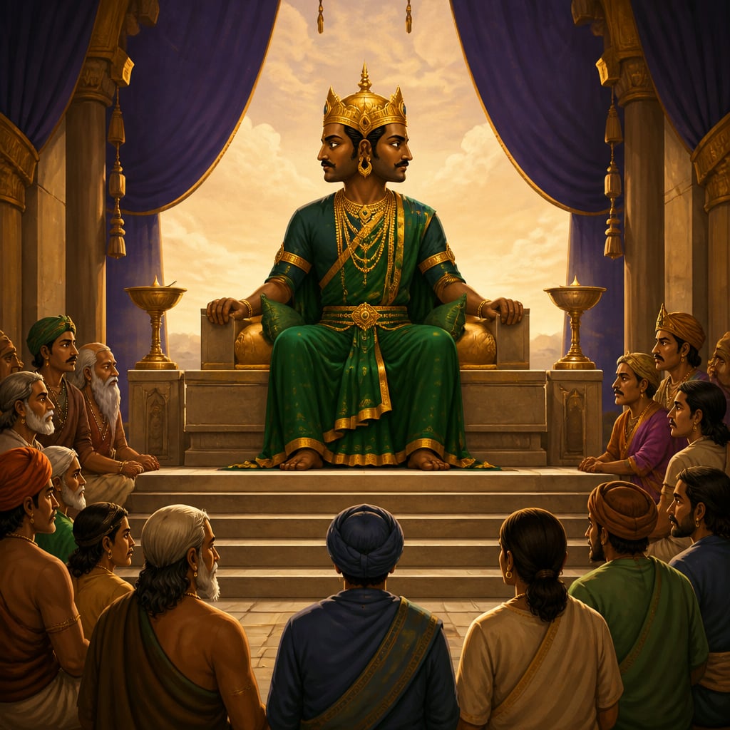 Dharmaraja seated on the level throne