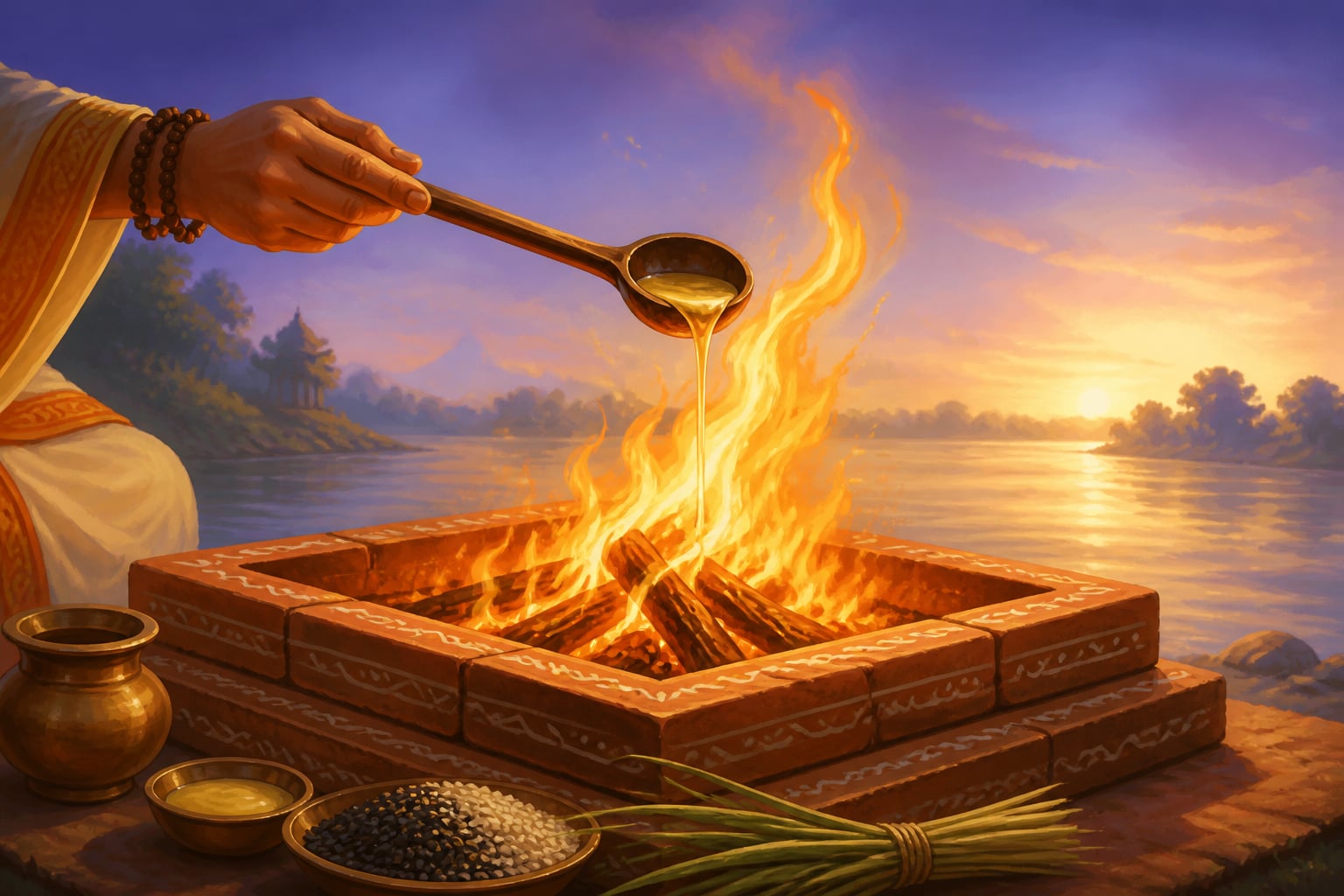 Ghee poured to Agni, carrier of offerings