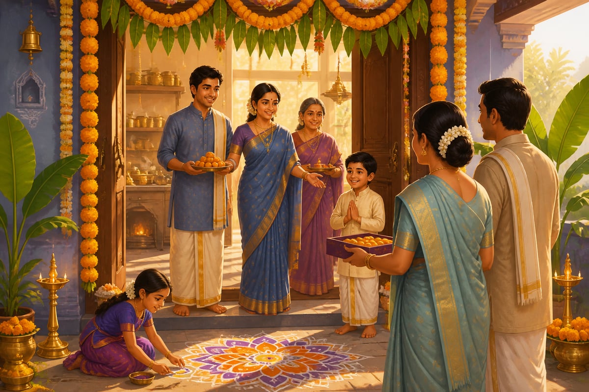 The thirteenth day: the garlanded door and the relit kitchen