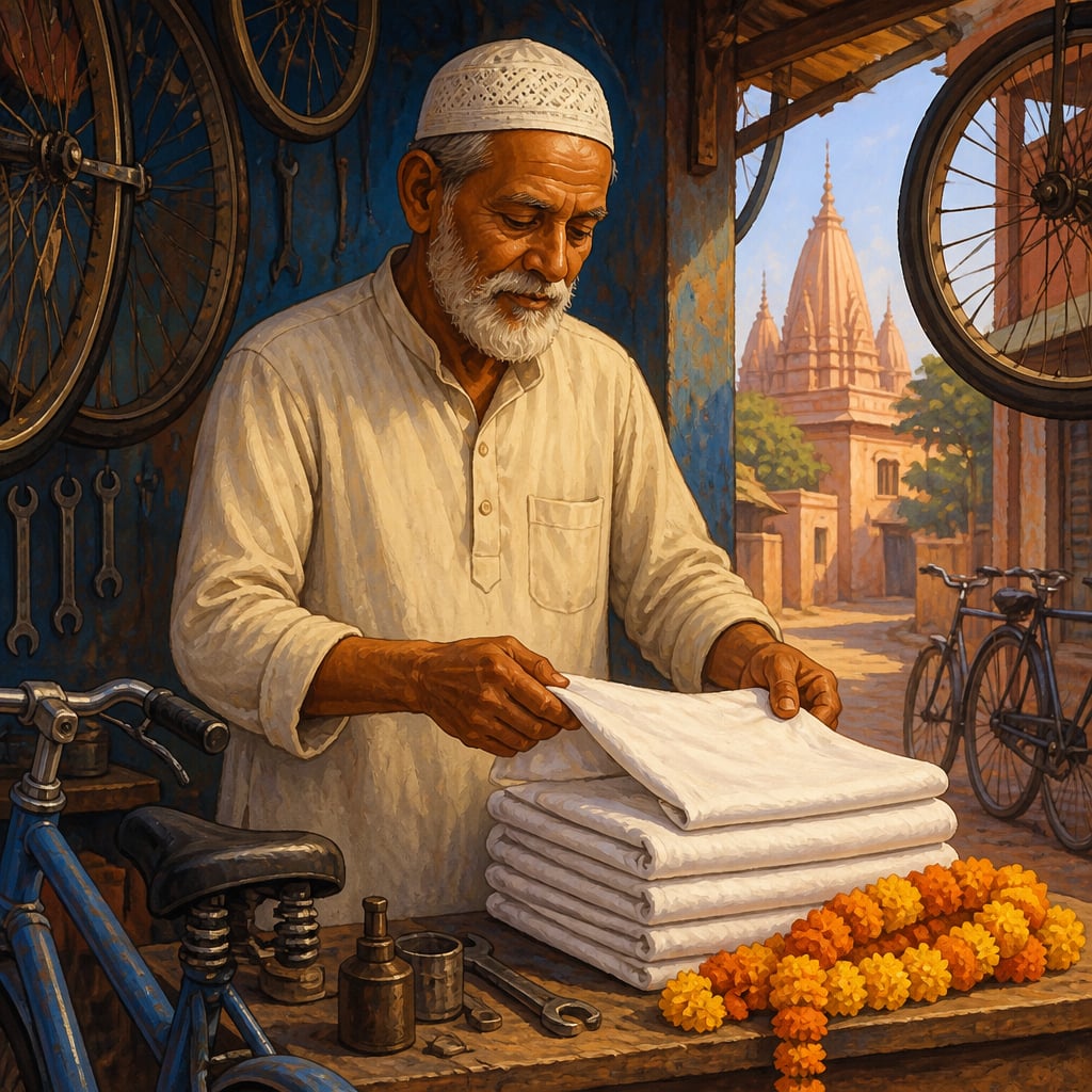 Shareef keeps cloth and marigolds ready for the unclaimed