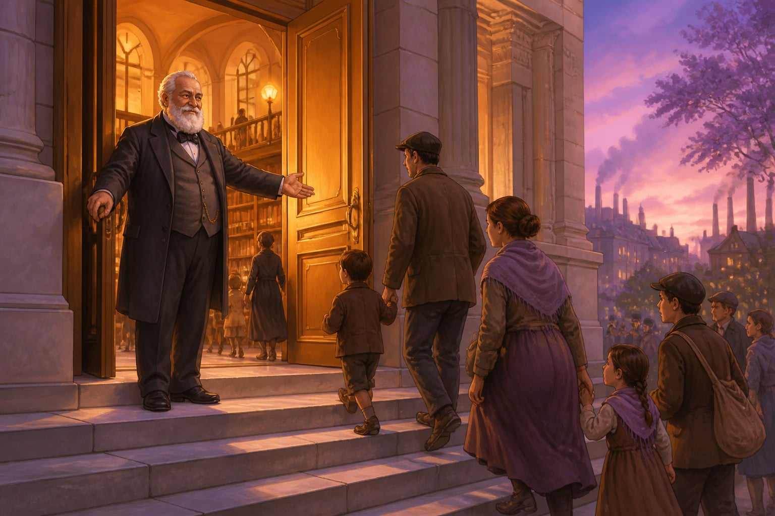 Carnegie opens the library door he built