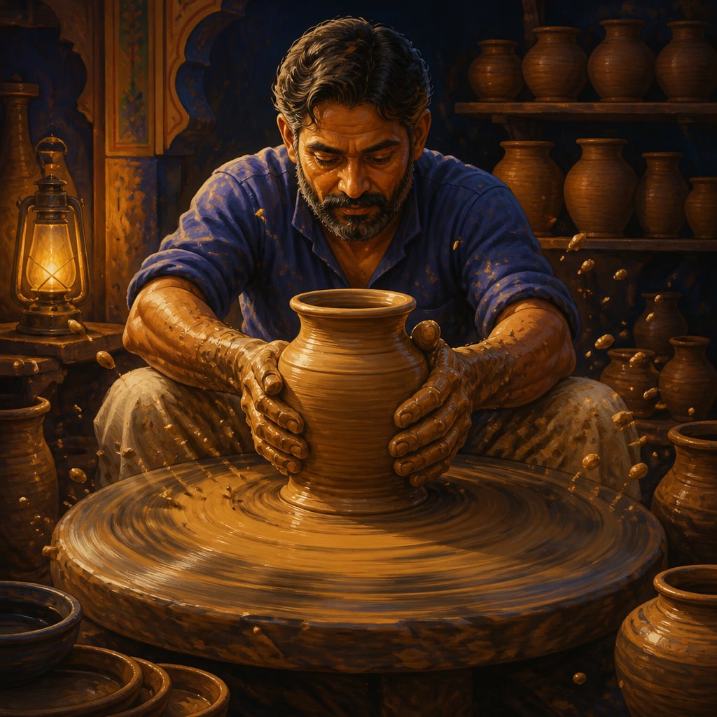 The pot spun on the potter's wheel